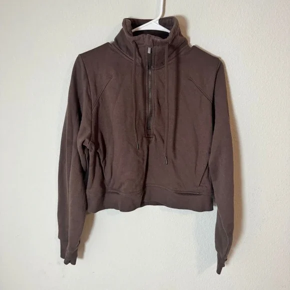 All in Motion Brown Quarter Zip Cropped Pullover Sweatshirt Small Funnel Neck - Picture 2 of 5